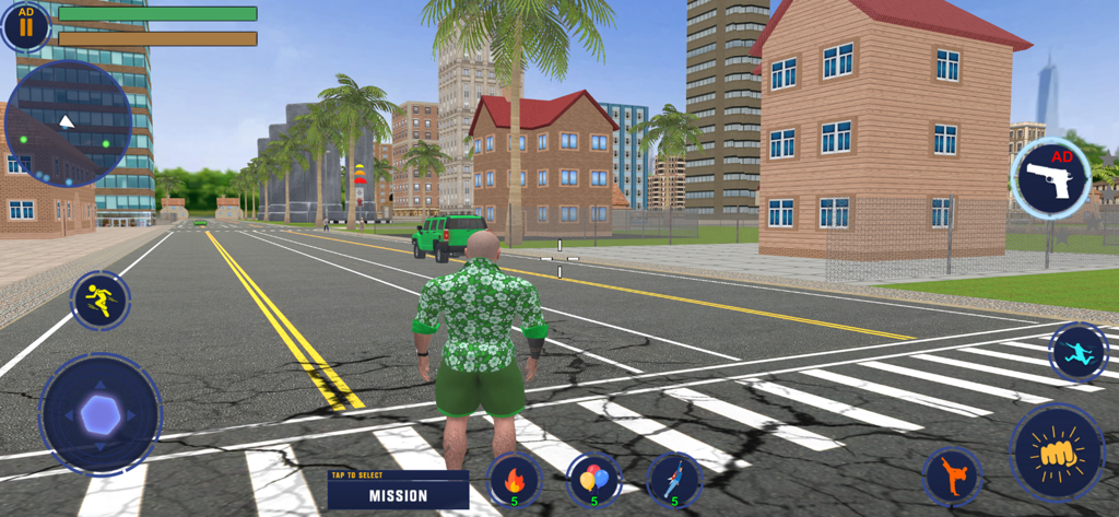 Urban Life: Endless Journey - Captura de pantalla del juego de Urban Life Endless Journey mostrando un personaje en una calle de la ciudad con controles de misión