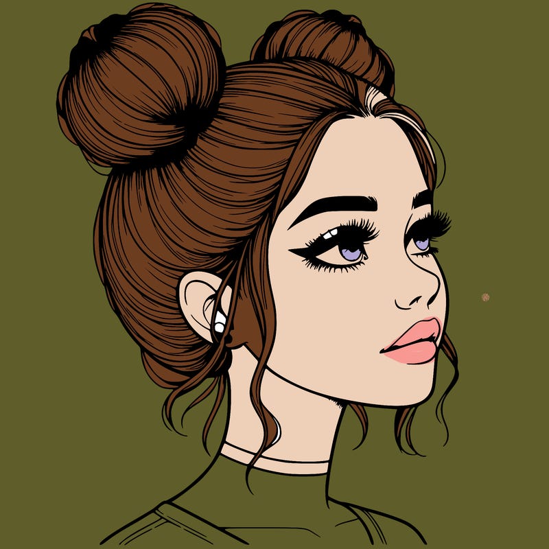 realistic girl with buns on the top of her head