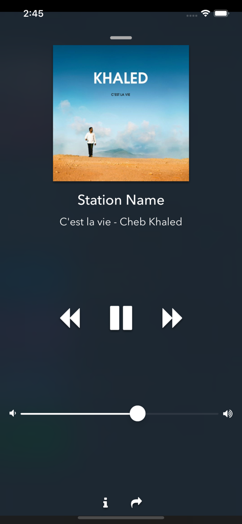 FRadio DZ - Algerian Radio - Music player interface of FRadio DZ Algerian Radio app playing Cheb Khaled