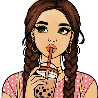 realistic girl with braided hair drinking boba