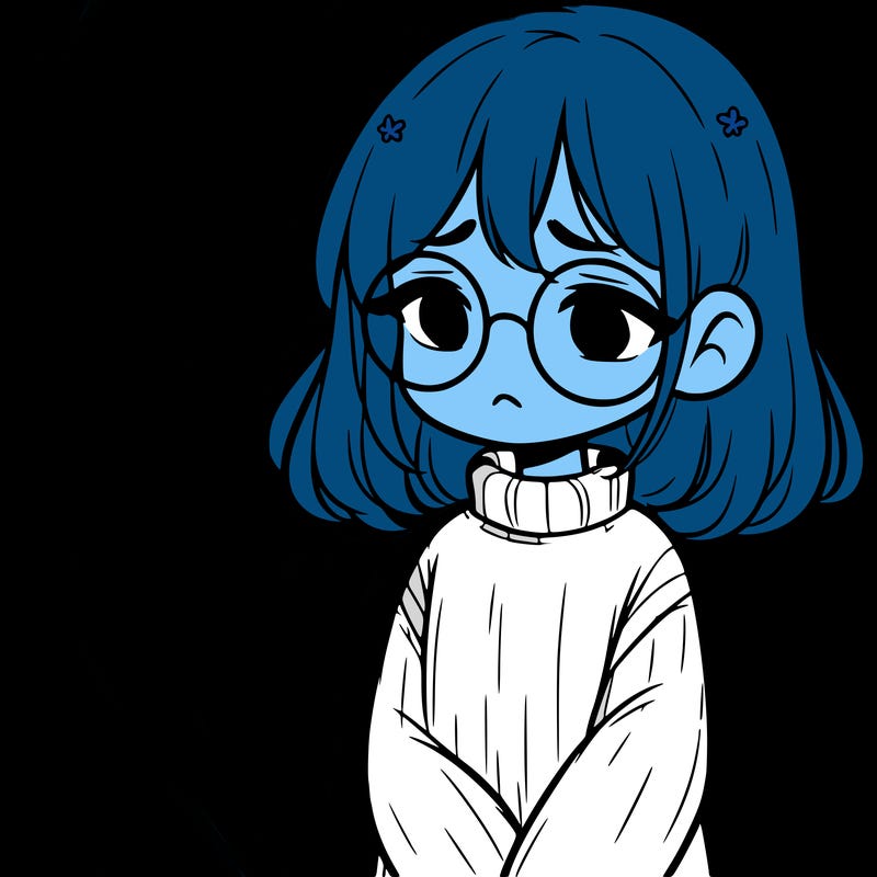 sad girl with glasses in a sweater