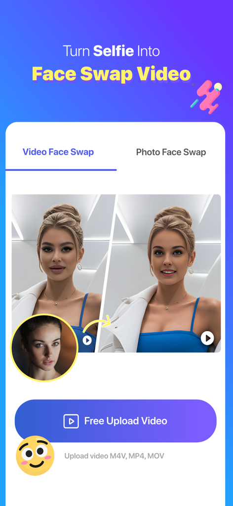 FaceX: Video & Photo Face Swap - FaceX app interface showing the process of turning a selfie into a face swap video