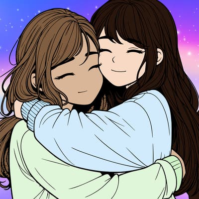 realistic two girls hugging