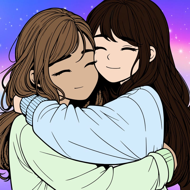 realistic two girls hugging