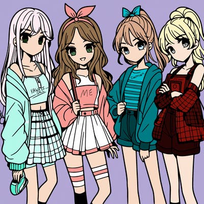 teen manga girls group of 4