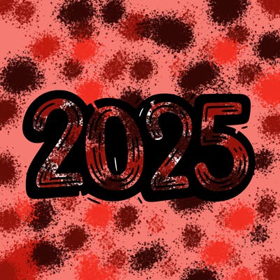 one line scrawled numbers sketch design “2025”