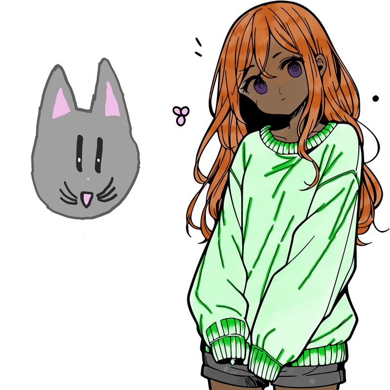 manga teen girl  in a sweater and baggy pants