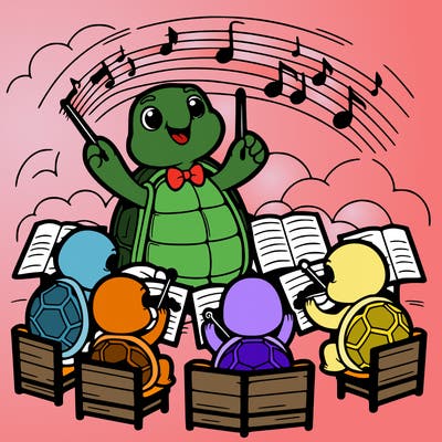 a tortoise conducting an orchestra