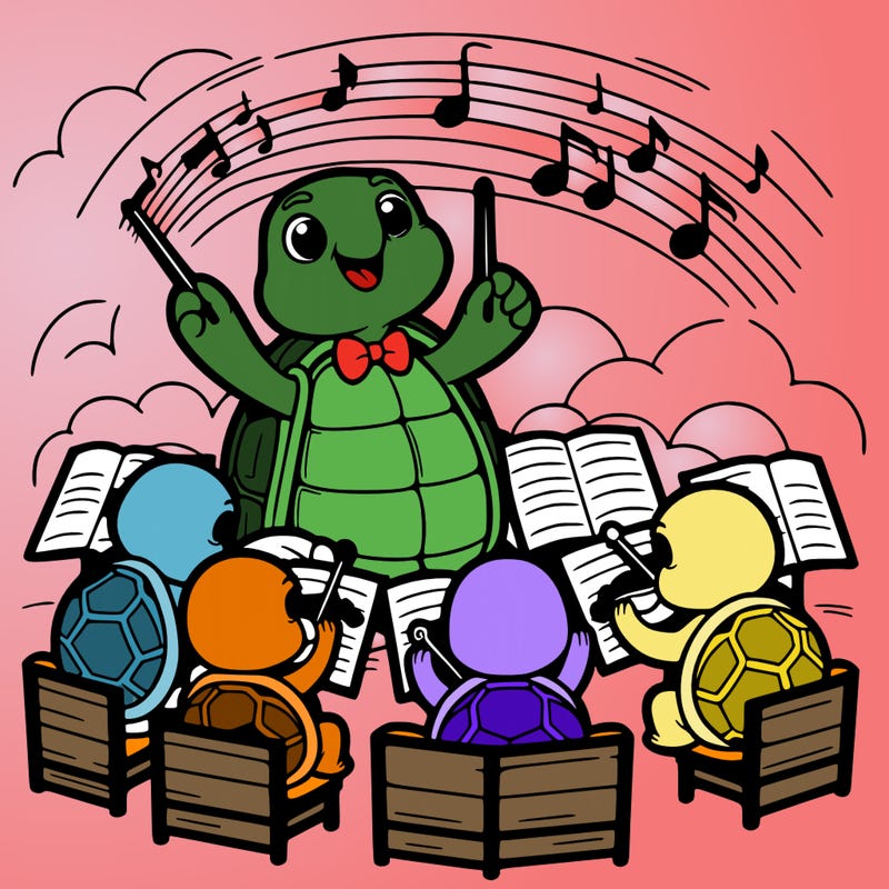 a tortoise conducting an orchestra