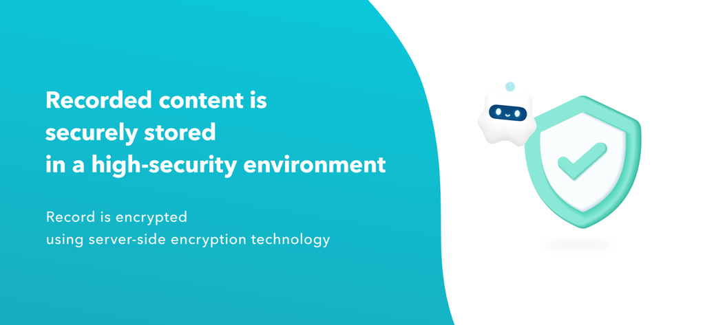 Awarefy:AIchatでメンタルヘルス＆ストレスケア - Awarefy app security screen showing mascot Fy and a shield icon representing encrypted data storage.