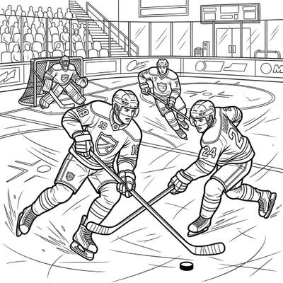 Dive into the fast-paced world of ice hockey with this action-packed coloring page. Featuring skilled players battling for the puck, it's a perfect challenge for sports enthusiasts of all ages.