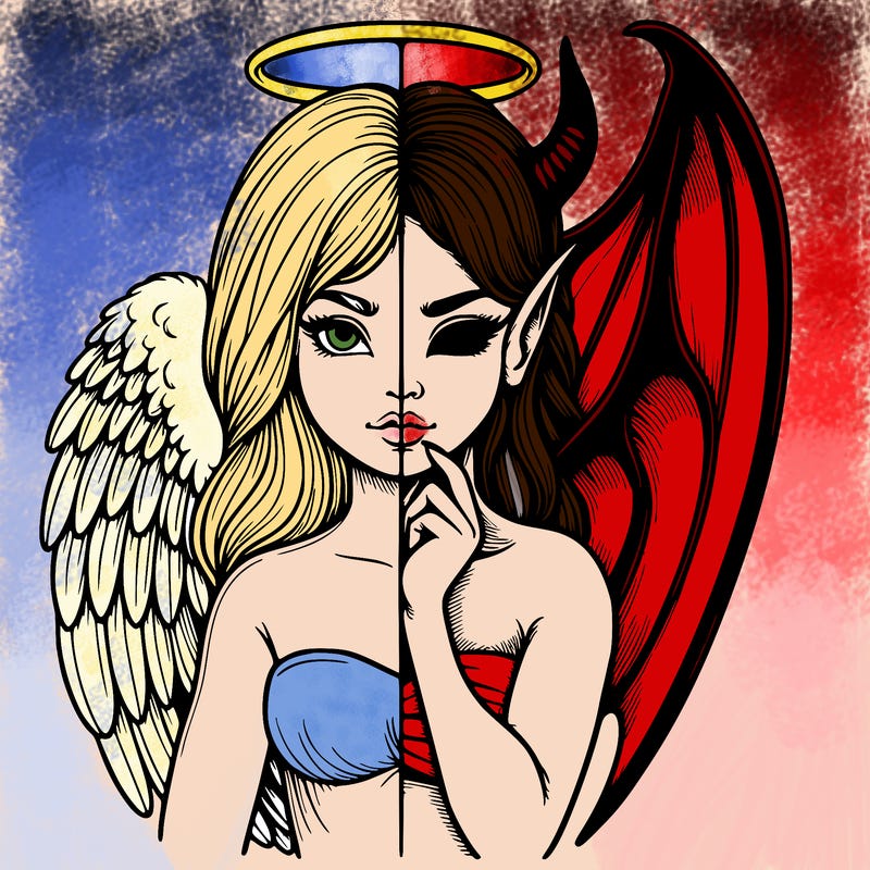 realistic angel half demon