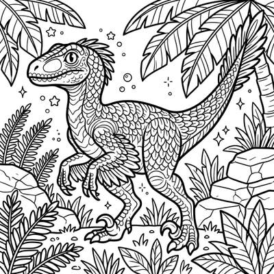 Dive into a prehistoric adventure with our thrilling Velociraptor coloring page, specially designed for young dinosaur enthusiasts. This detailed yet kid-friendly illustration invites children to bring a powerful V. mongoliensis to life with their favorite colors.