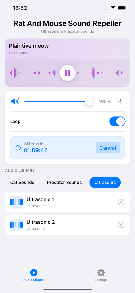 Rat And Mouse Sound Repeller - Interface of the Rat And Mouse Sound Repeller app showing sound playback controls and audio library