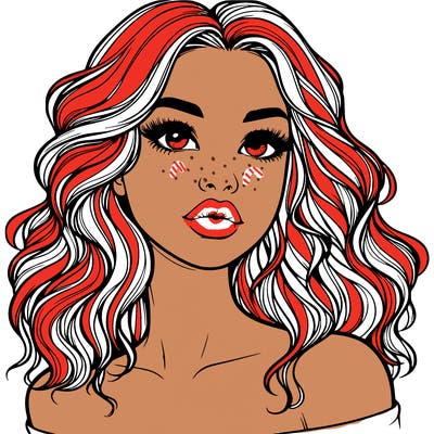 realistic girl with wavy hair and lips