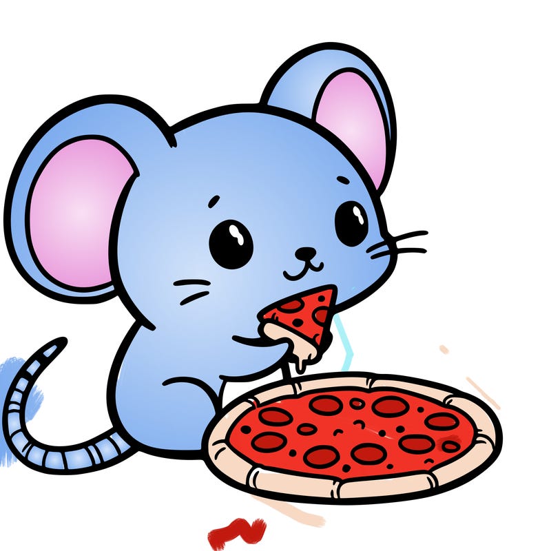 mouse with a tiny cheese pizza