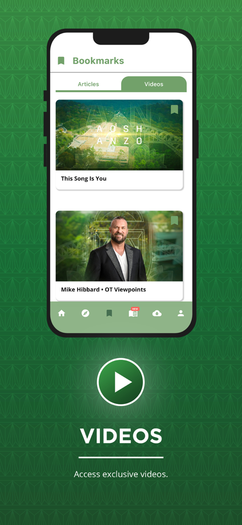 Advance! ANZO - Advance ANZO app interface showing bookmarked videos and exclusive content