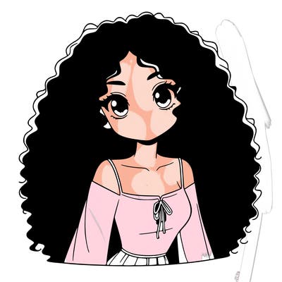 a black anime girl with long afro hair