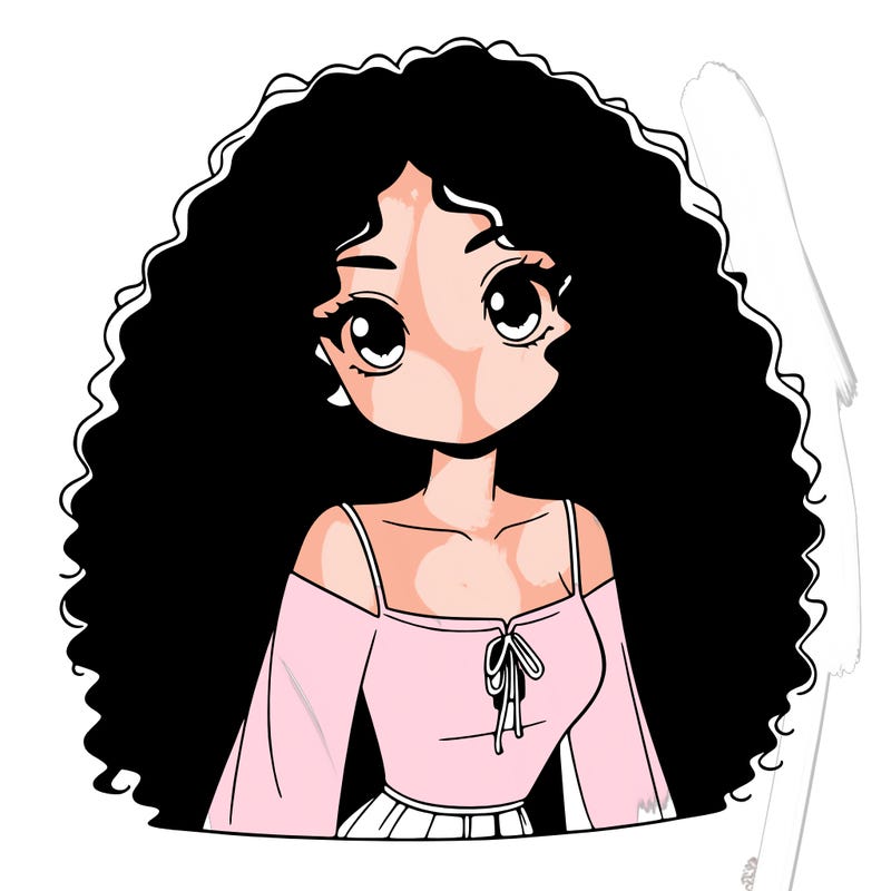 a black anime girl with long afro hair
