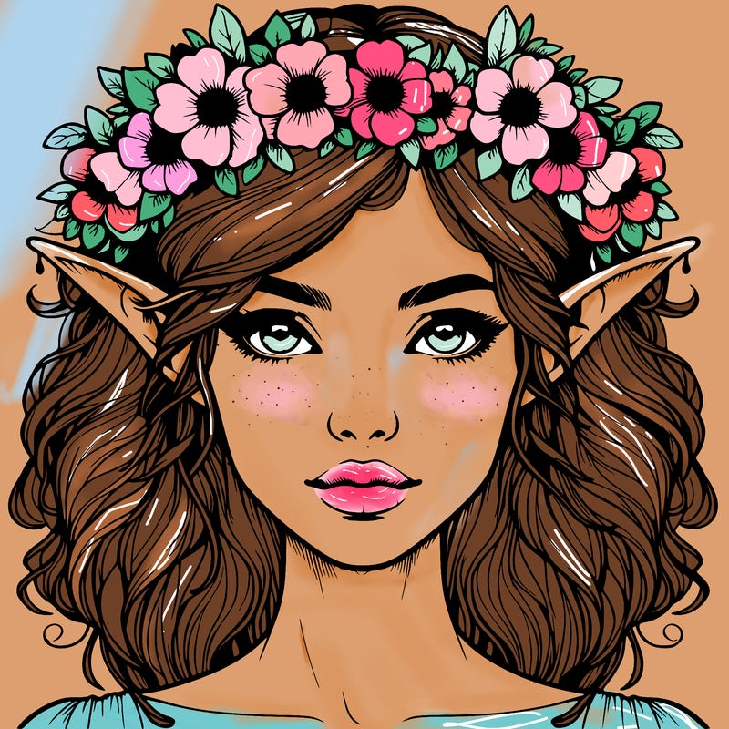 realistic female elf with flower crown