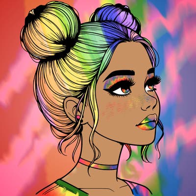 realistic girl with buns on the top of her head