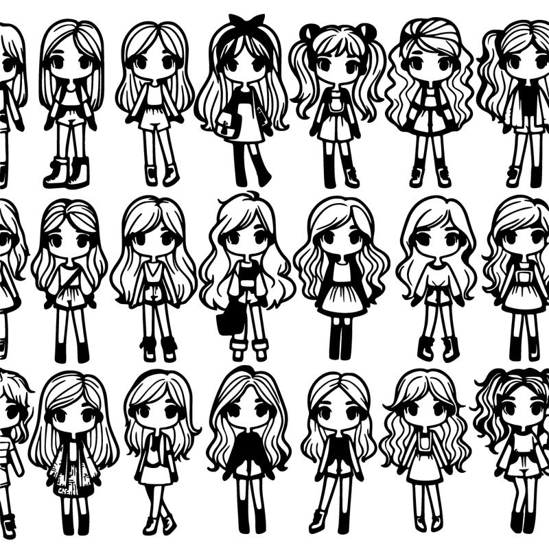 lots of girls with different hair and clothes