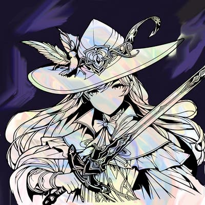 a realistic fantasy manga queen witch with a sword