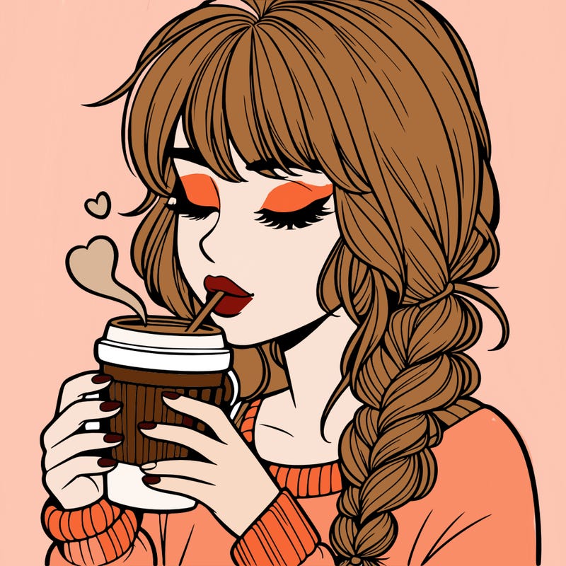 realistic girl drinking coffee