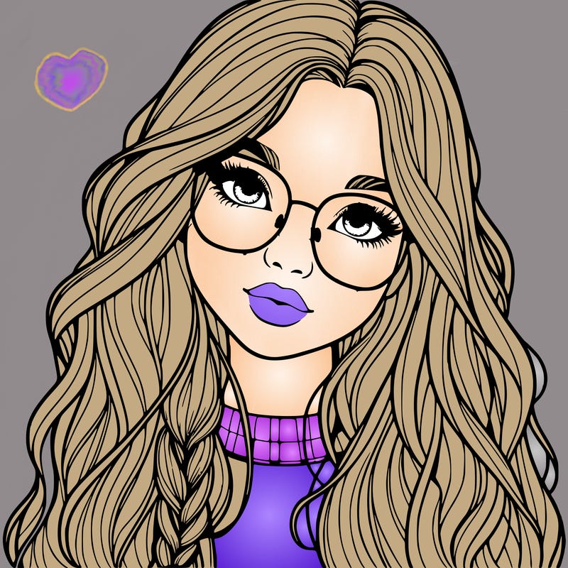 girl with long hair and freckles and glasses realistic