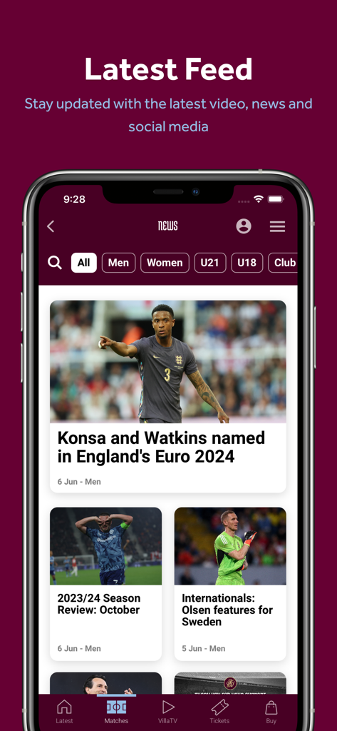 Aston Villa FC - 최신 뉴스와 비디오 피드를 보여주는 애스턴 빌라 FC 공식 모바일 앱