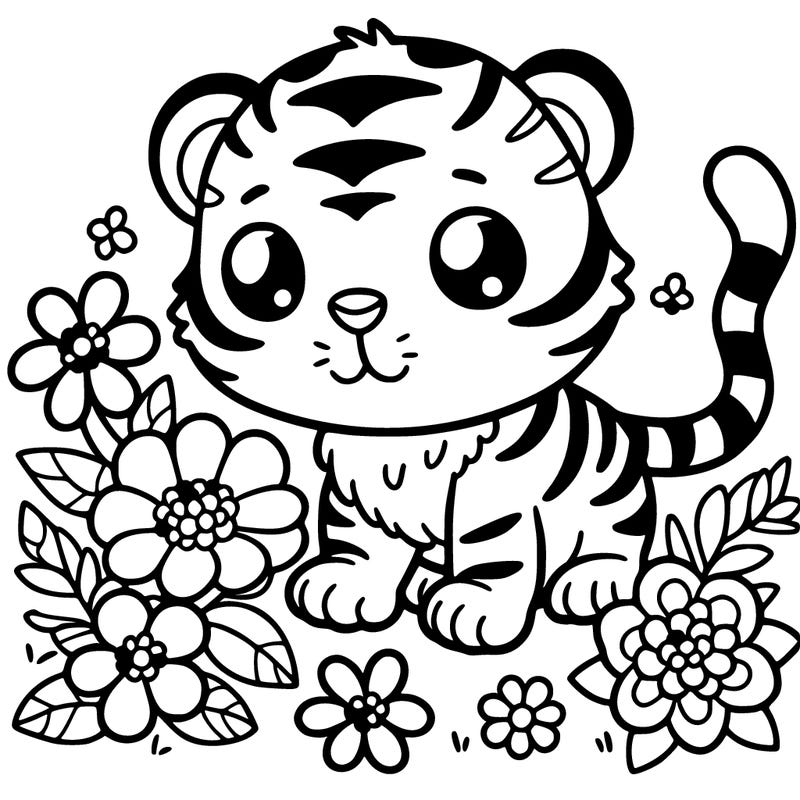 tiger with flowers