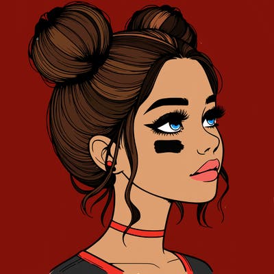 realistic girl with buns on the top of her head
