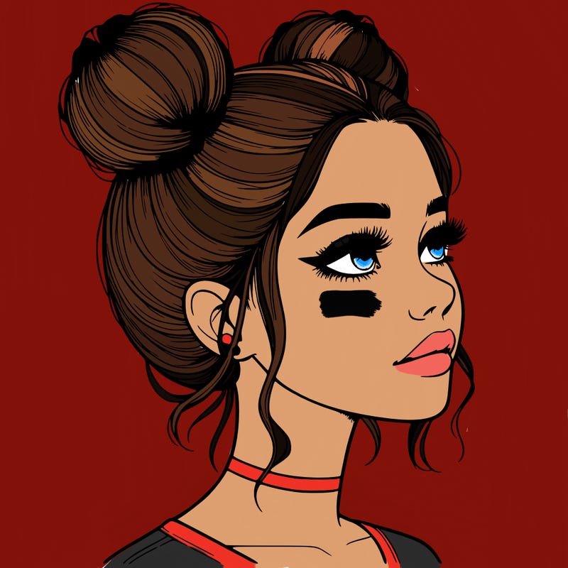 realistic girl with buns on the top of her head