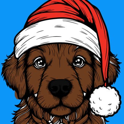 realistic dog with a christmas hat