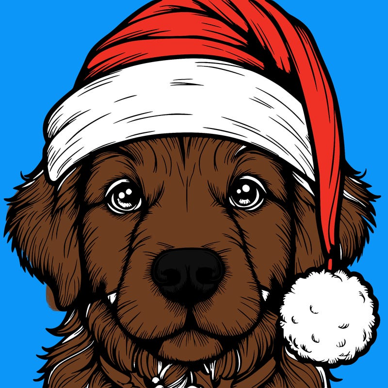 realistic dog with a christmas hat