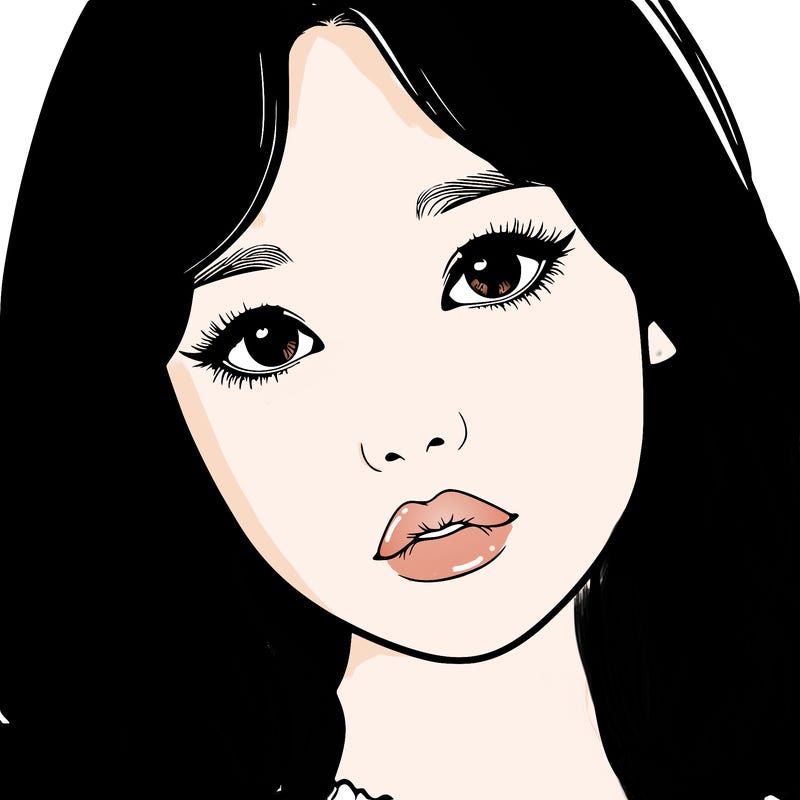 realistic korean girl with in my eyes and filled lips