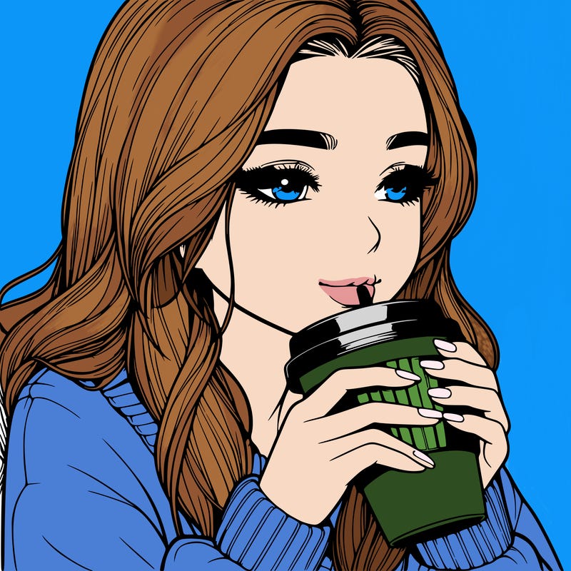 realistic girl drinking coffee