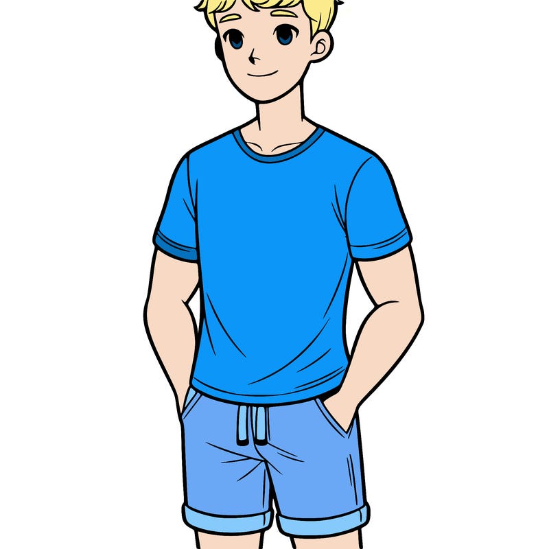a adult boy with short hair in a t shirt and short