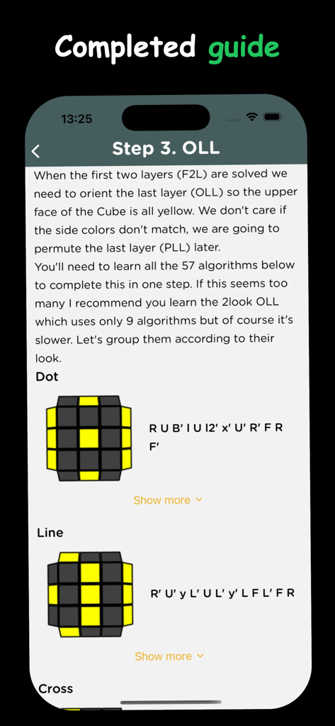 Rubix Cube Solver and Guide - Step-by-step Rubiks Cube OLL algorithm guide with diagrams and notations
