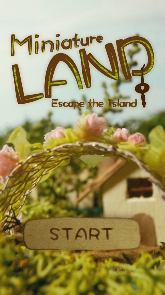Escape game: MiniatureLAND - The title screen of MiniatureLAND escape game featuring a cozy diorama with a miniature house garden and a start button