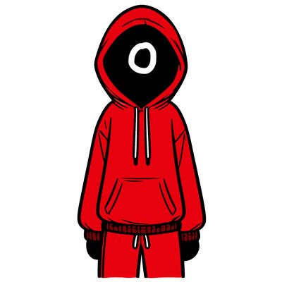 faceless girl in a tracksuit with a hood on and no hair