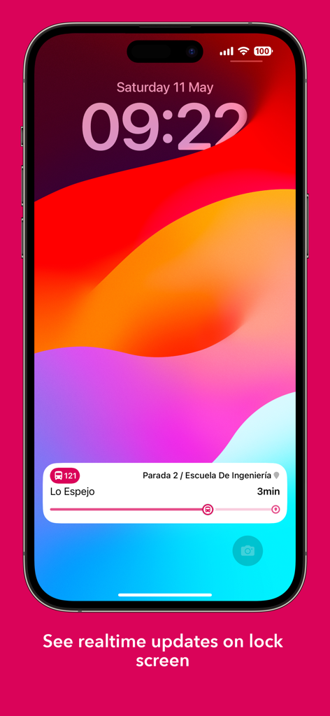 Santiago Bus Checker - Pantalla de bloqueo del iPhone que muestra una notificación de llegada de autobús en tiempo real de la aplicación Santiago Bus Checker