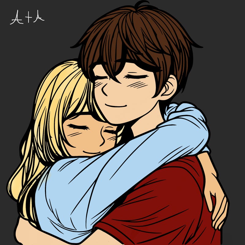 two people hugging, realistic