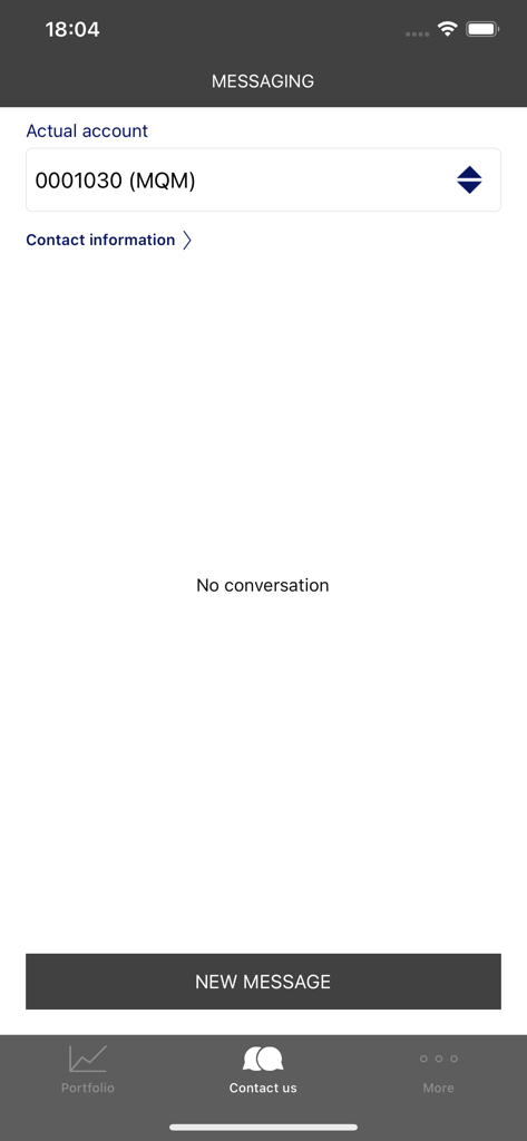 My Heritage - Secure messaging interface of the My Heritage private banking app for contacting a wealth manager.