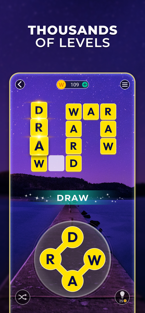 Word Bliss - from PlaySimple - Gameplay of Word Bliss puzzle game showing word search levels and a serene background