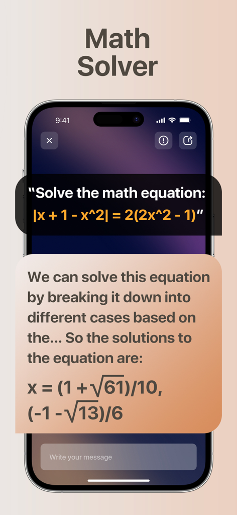 ChatMind - Instant AI Chat Bot - ChatMind AI chatbot solving a complex mathematical equation on a smartphone screen.