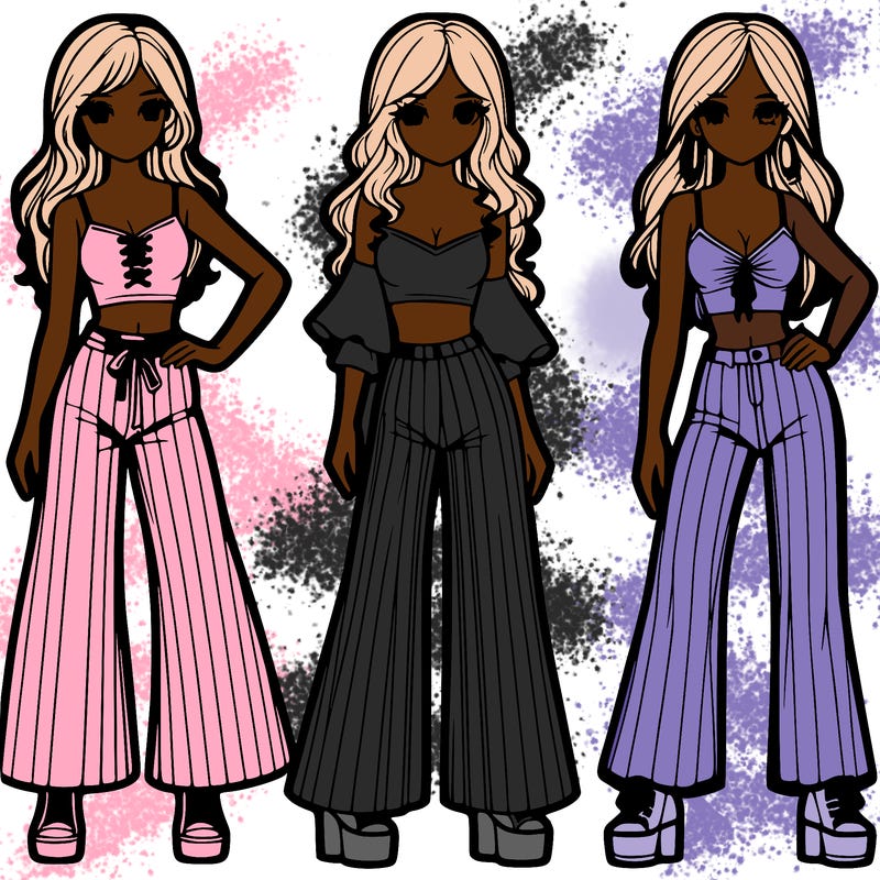 girls with flare pants and crop tops realistic