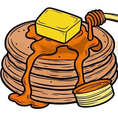 pancakes with syrup and butter on them