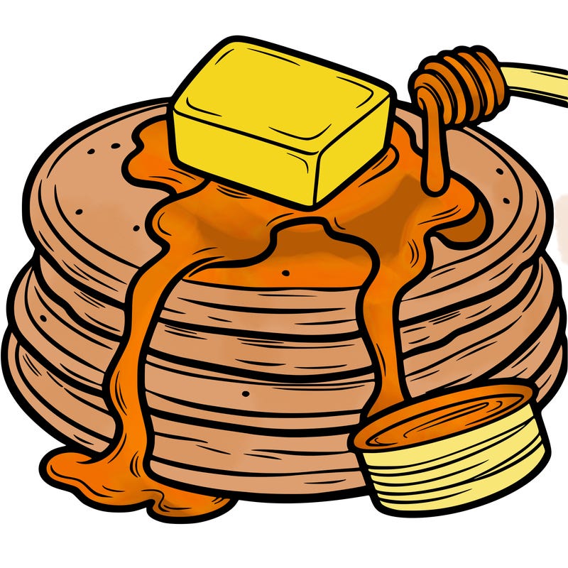 pancakes with syrup and butter on them