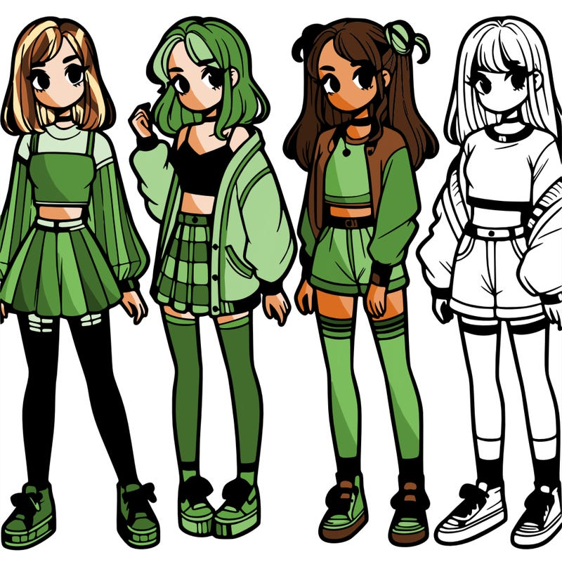 one girl with crop-top shirt and a jacket with a skirt, long socks and another girl with a shirt and pants with a jacket